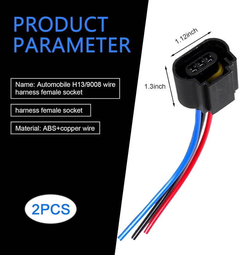 Downhill 2 PCS H13/9008 Female Socket Harness Connectors, Signal Light Plug Harness, for H13/9008 Light Bulb Connector Replacement (Black) - Image 2